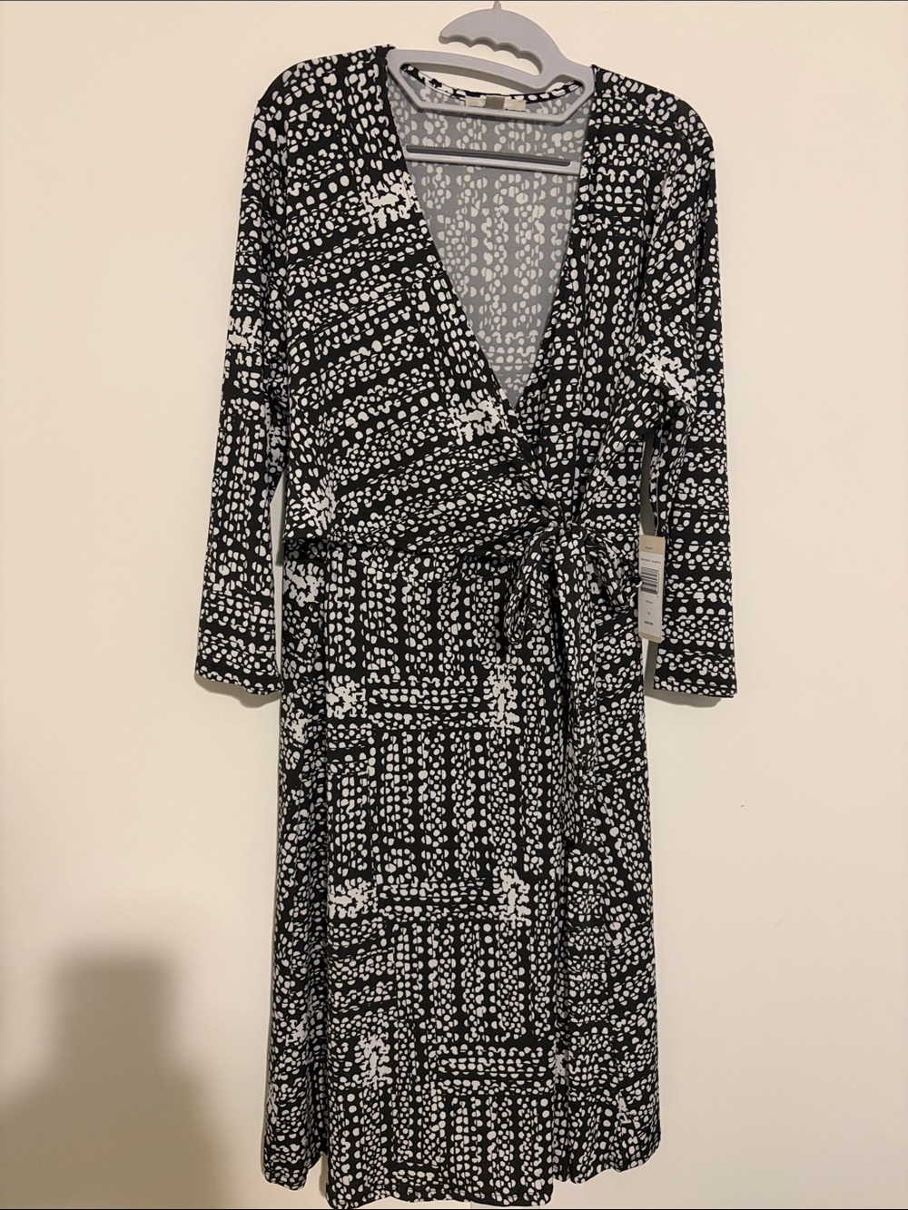 Sunny Leigh Black & White Abstract Print Wrap Dress